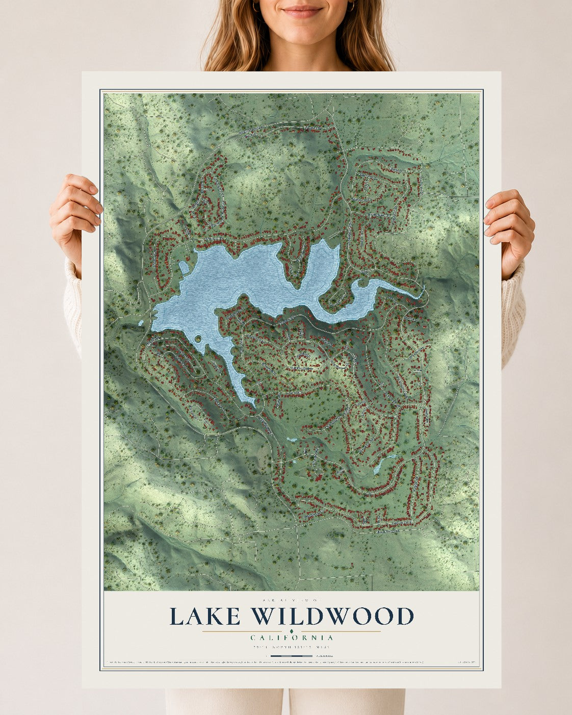 Map of Lake Wildwood, California, 24 x 36 inch unframed archival matte print