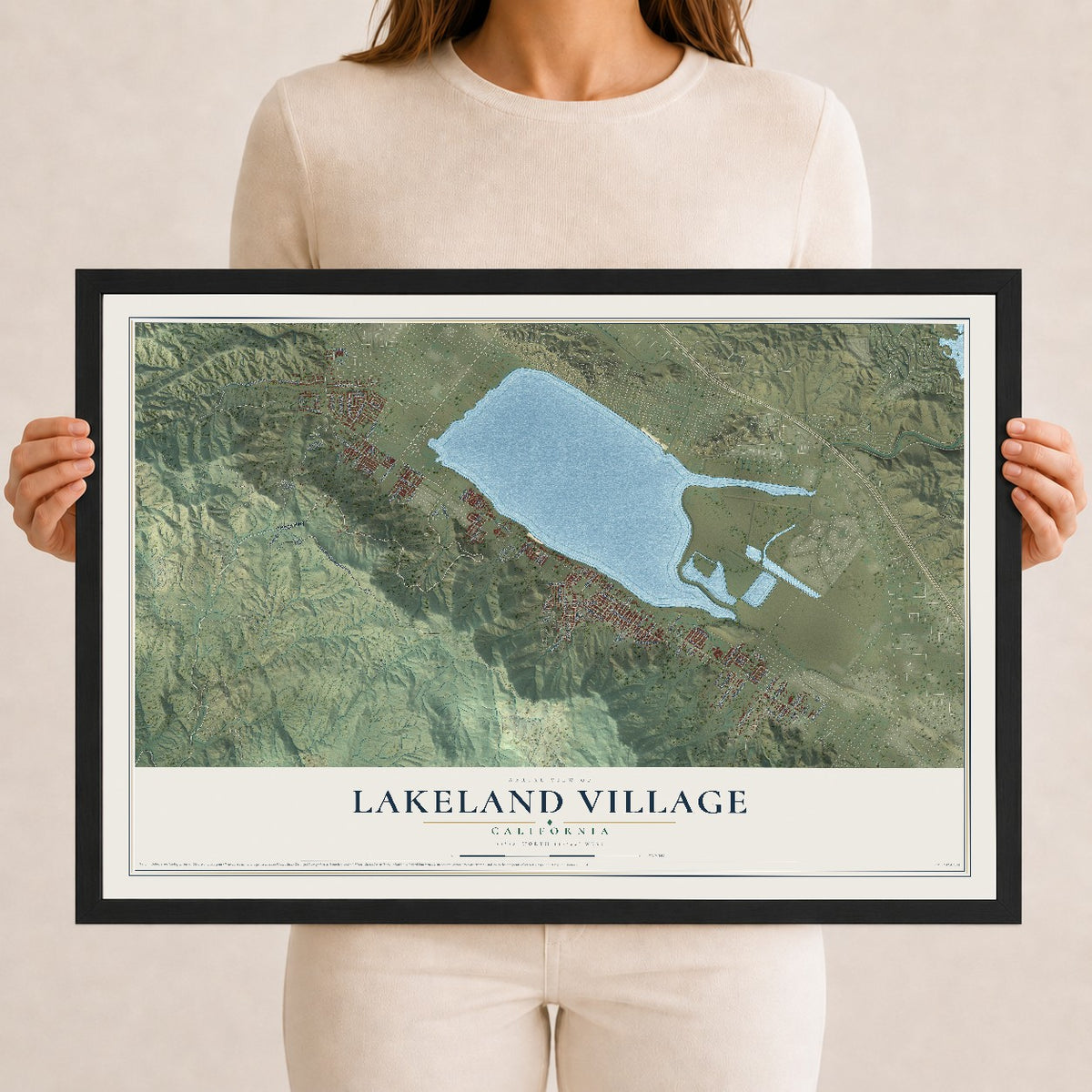 Map of Lakeland Village, California, 12 x 18 inch print in a black wood frame