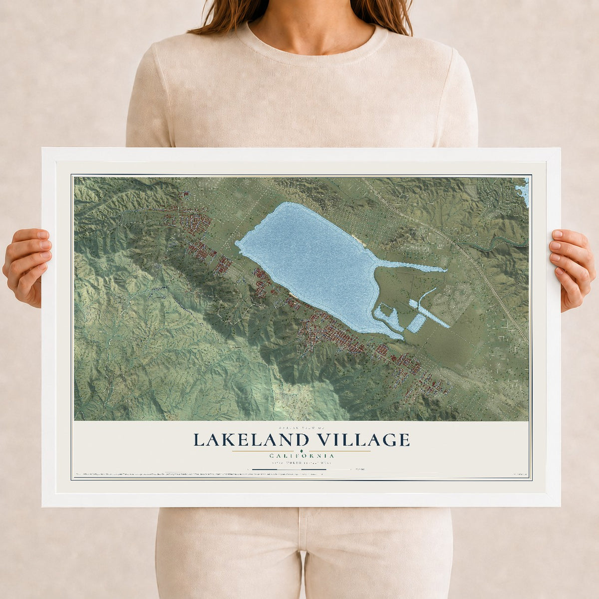Map of Lakeland Village, California, 12 x 18 inch print in a white wood frame