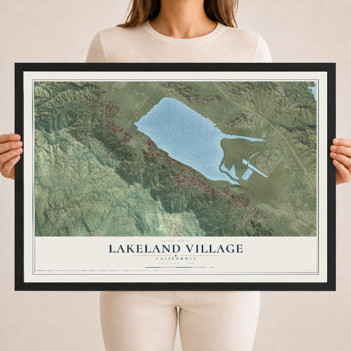 Map of Lakeland Village, California, 18 x 24 inch print in a black wood frame