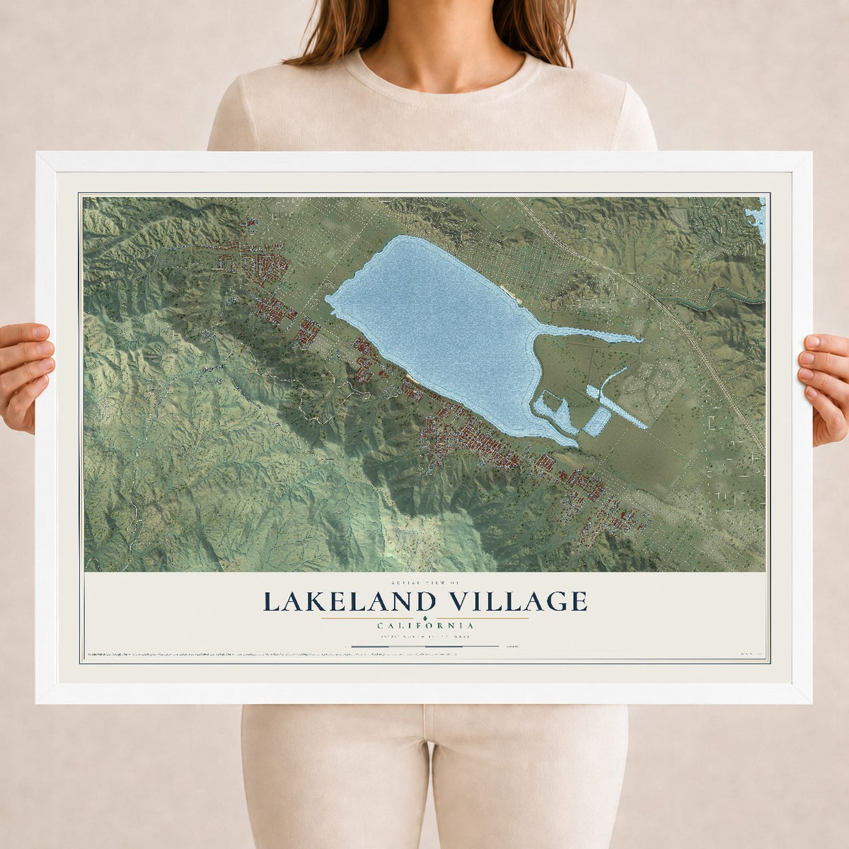 Map of Lakeland Village, California, 18 x 24 inch print in a white wood frame