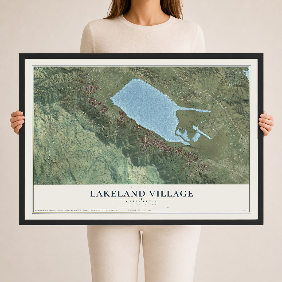 Map of Lakeland Village, California, 24 x 36 inch print in a black wood frame