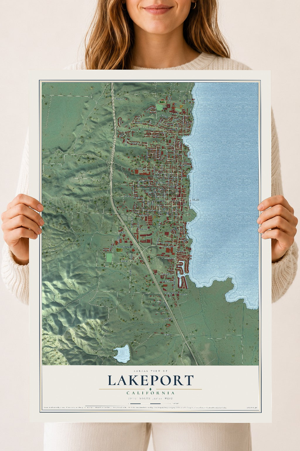 Map of Lakeport, California, 18 x 24 inch unframed archival matte print