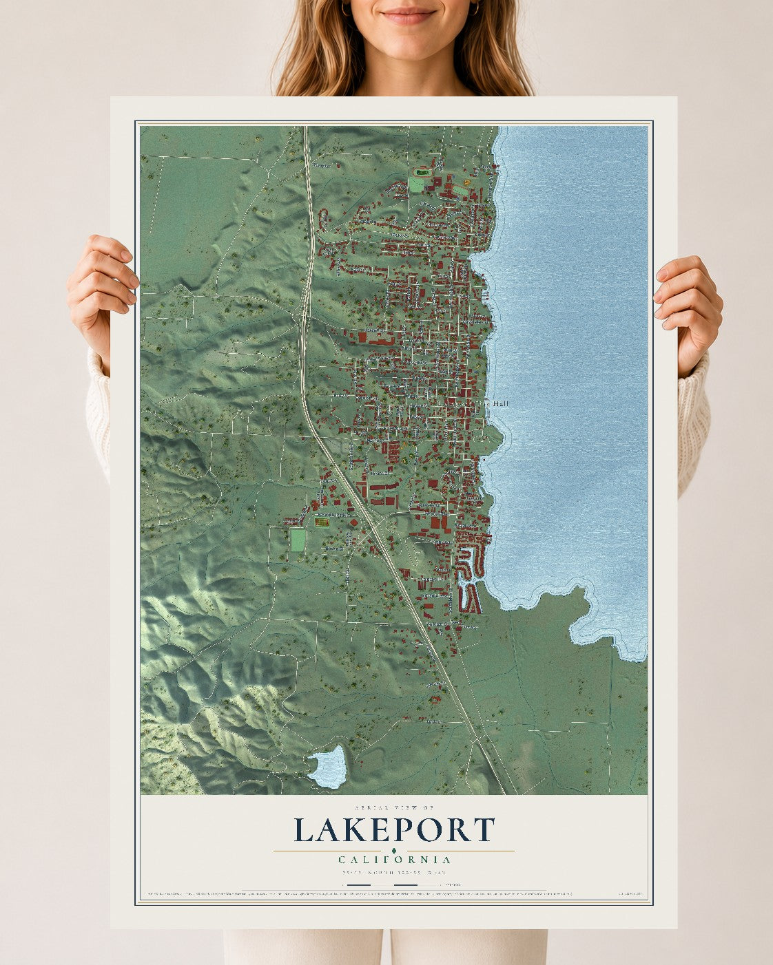 Map of Lakeport, California, 24 x 36 inch unframed archival matte print