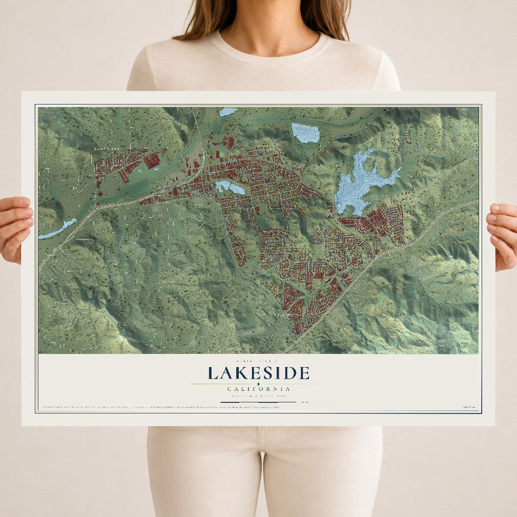 Map of Lakeside, California, 18 x 24 inch unframed archival matte print
