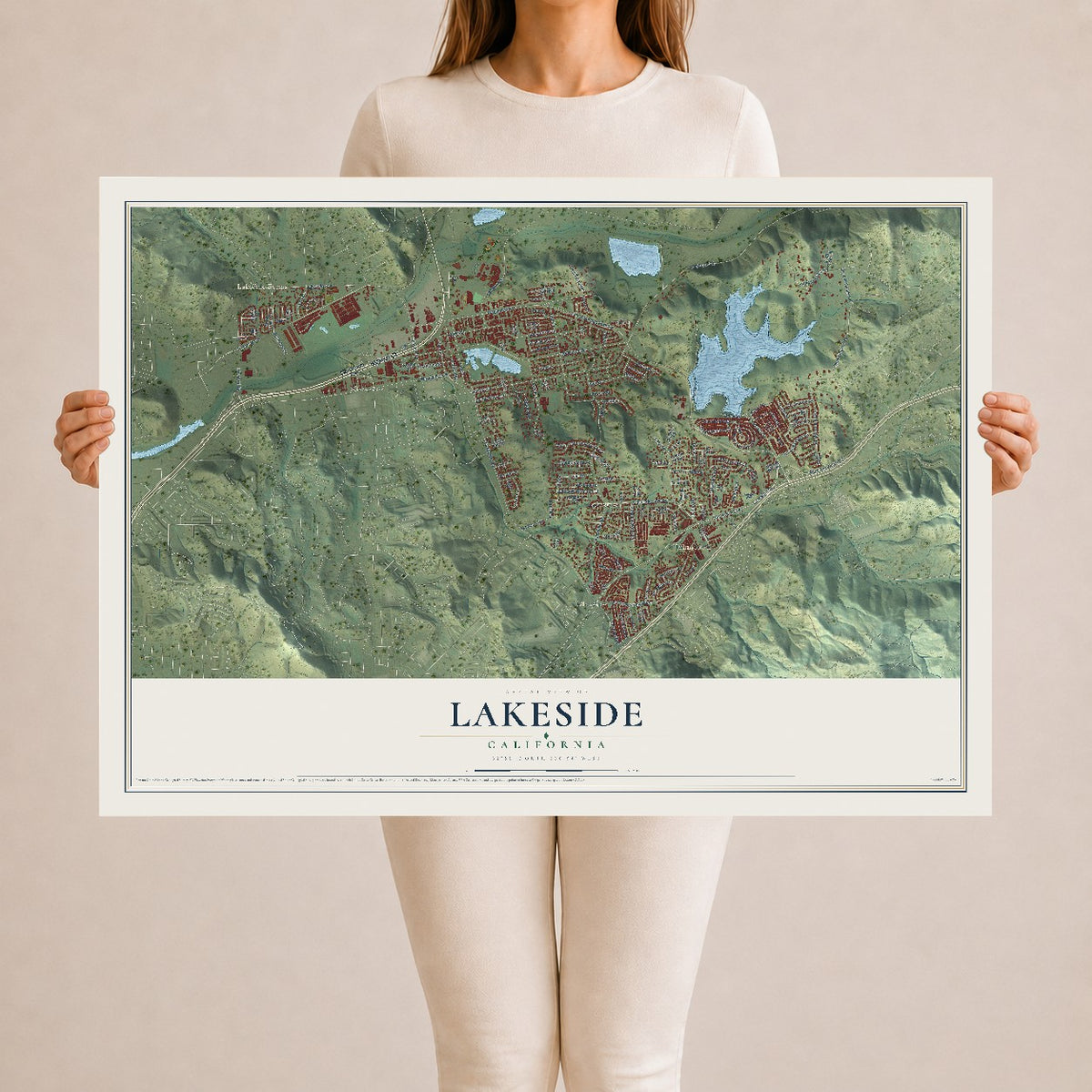 Map of Lakeside, California, 24 x 36 inch unframed archival matte print