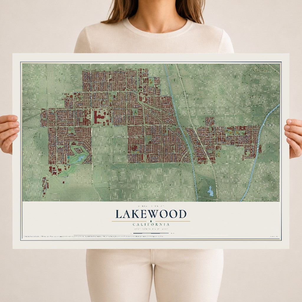 Map of Lakewood, California, 18 x 24 inch unframed archival matte print