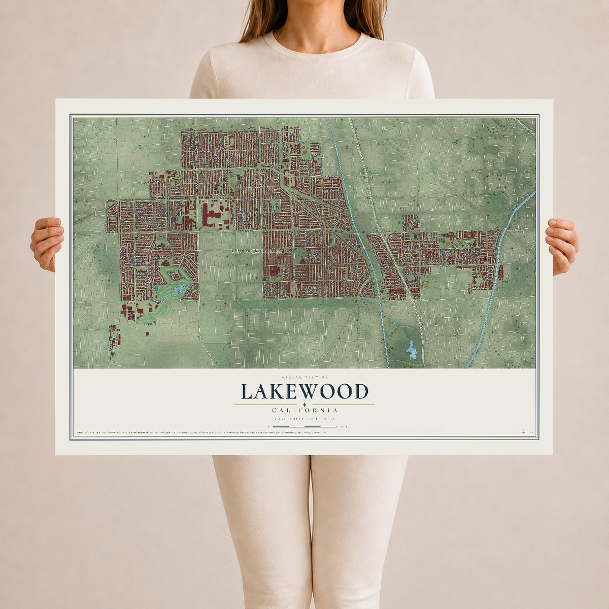 Map of Lakewood, California, 24 x 36 inch unframed archival matte print