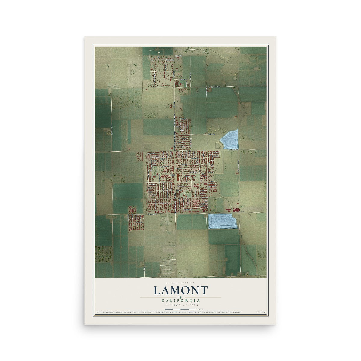 Map of Lamont, California, 12 x 18 inch unframed archival matte print
