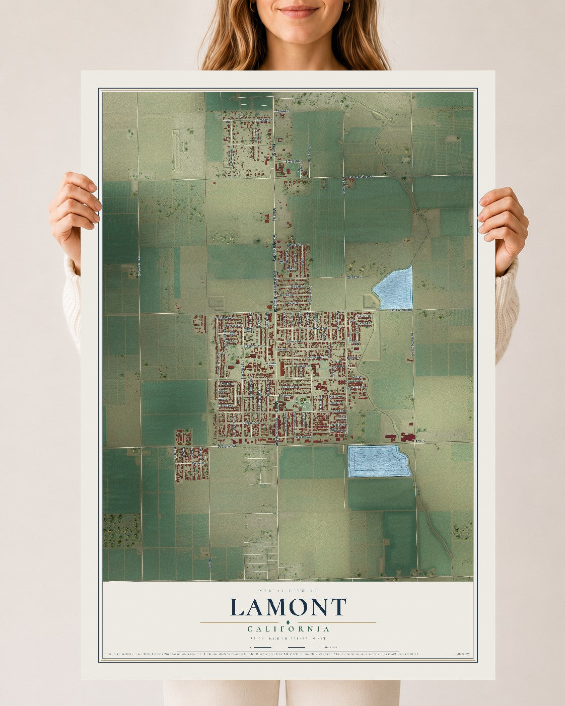 Map of Lamont, California, 24 x 36 inch unframed archival matte print