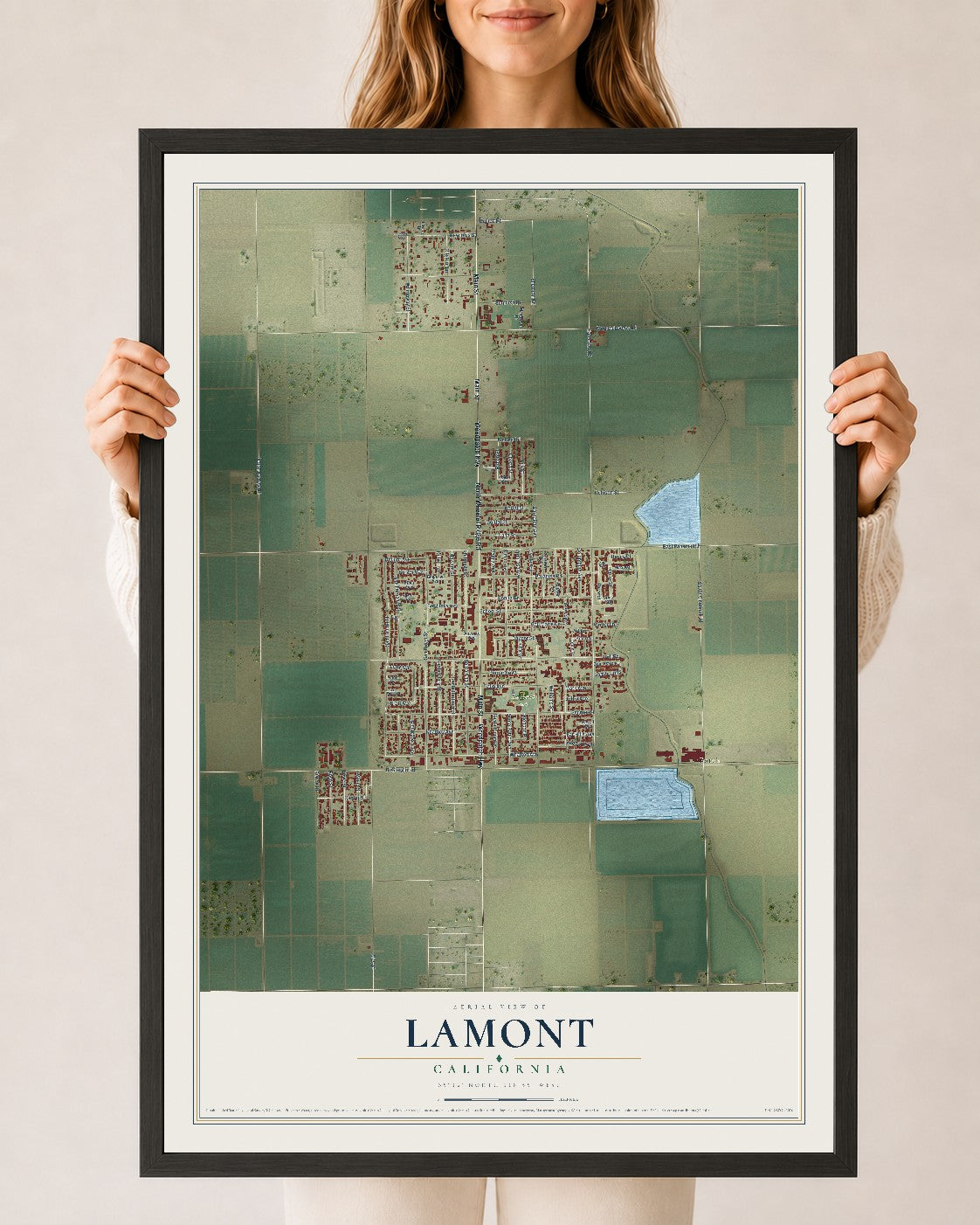 Map of Lamont, California, 24 x 36 inch print in a black wood frame