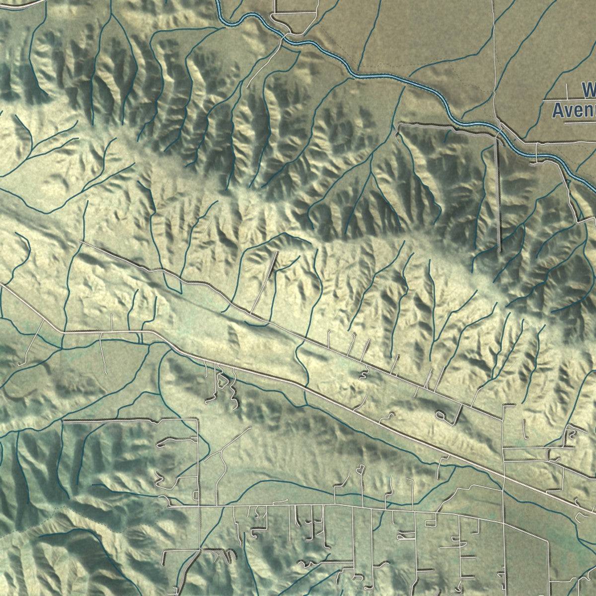 Second close-up of the map of Lancaster, California print showing more streets and buildings