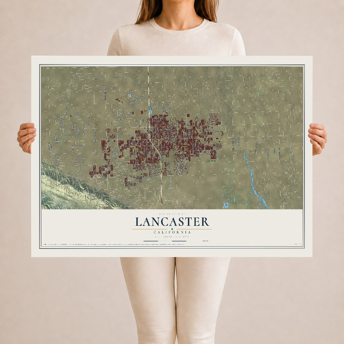 Map of Lancaster, California, 24 x 36 inch unframed archival matte print