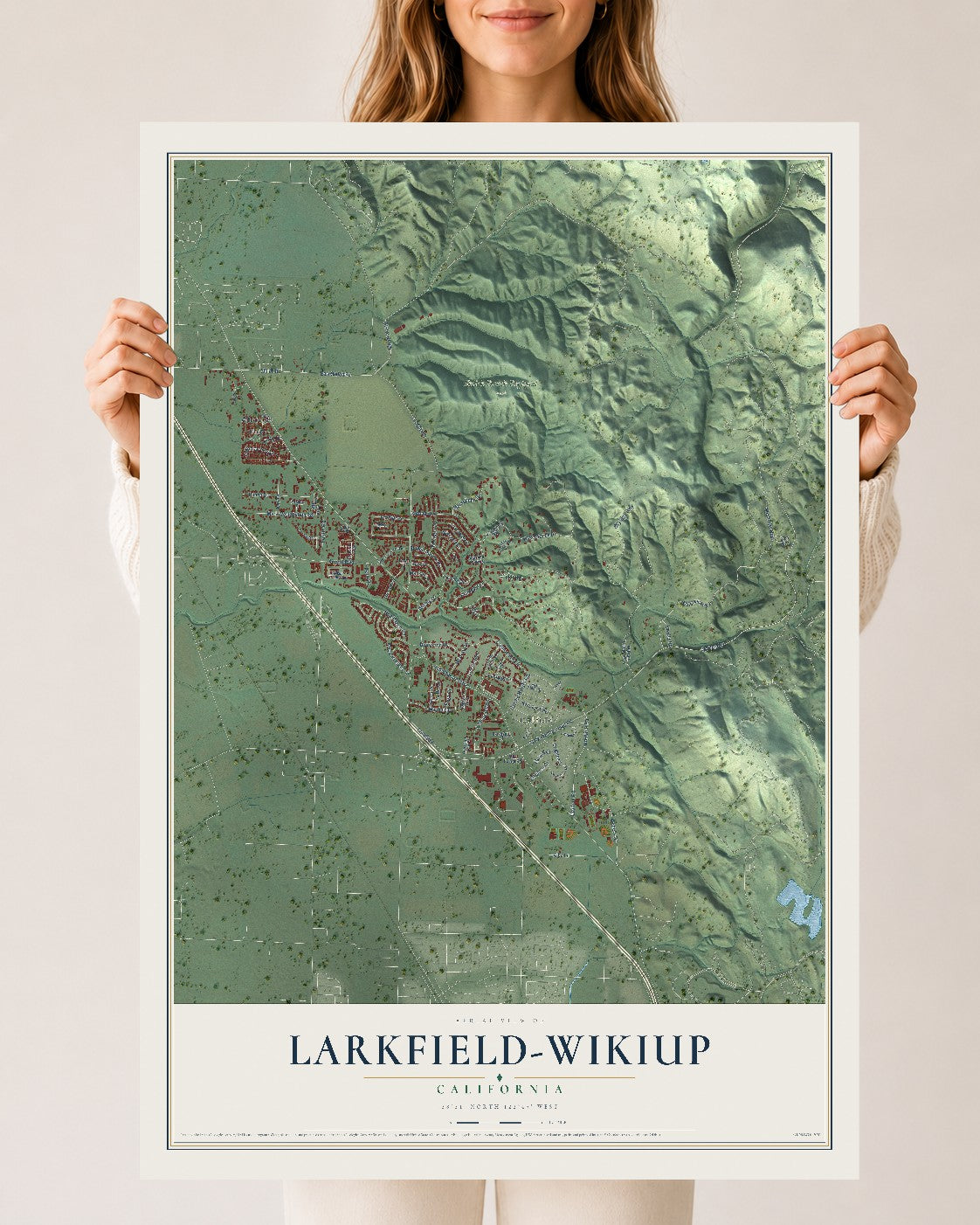 Map of Larkfield-Wikiup, California, 24 x 36 inch unframed archival matte print