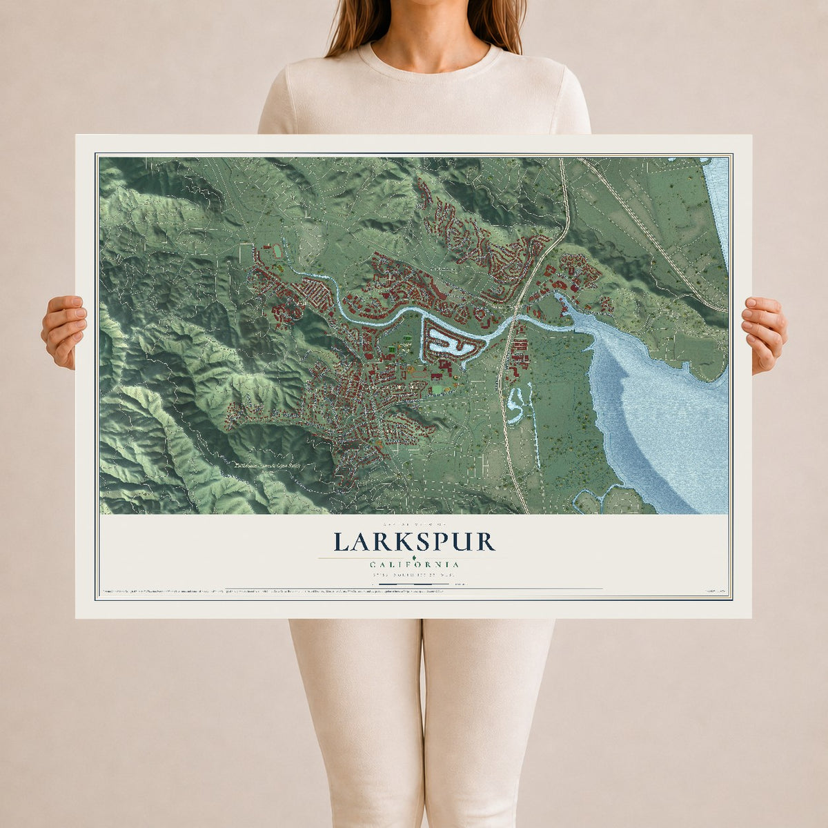 Map of Larkspur, California, 24 x 36 inch unframed archival matte print