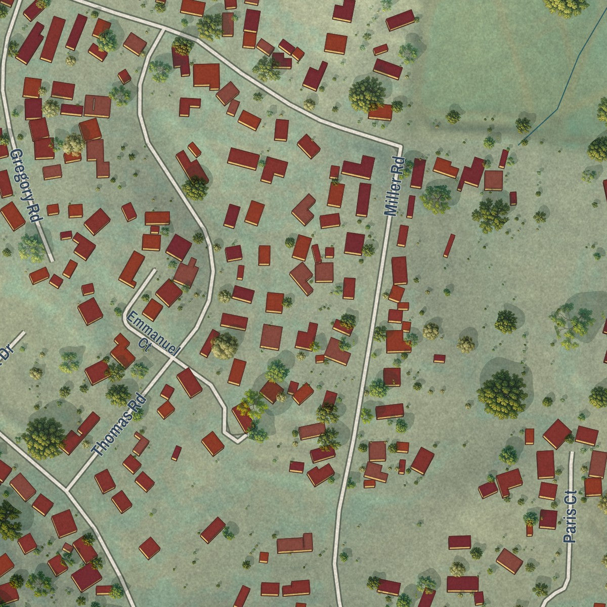 Close-up of the map of Las Lomas, California print showing street and building detail
