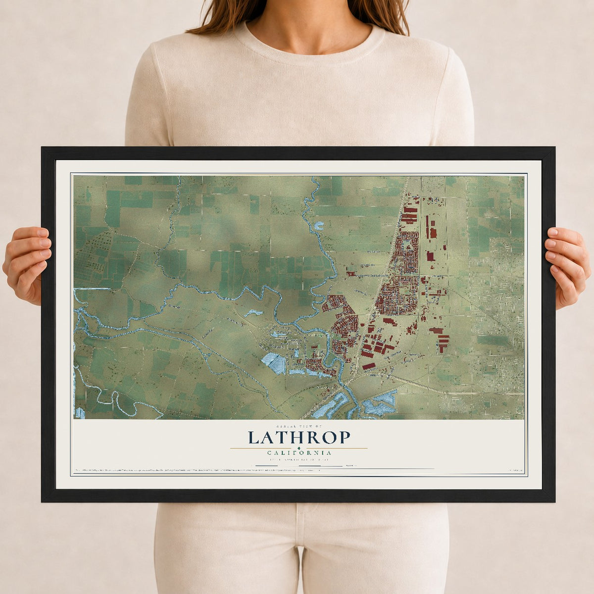 Map of Lathrop, California, 12 x 18 inch print in a black wood frame