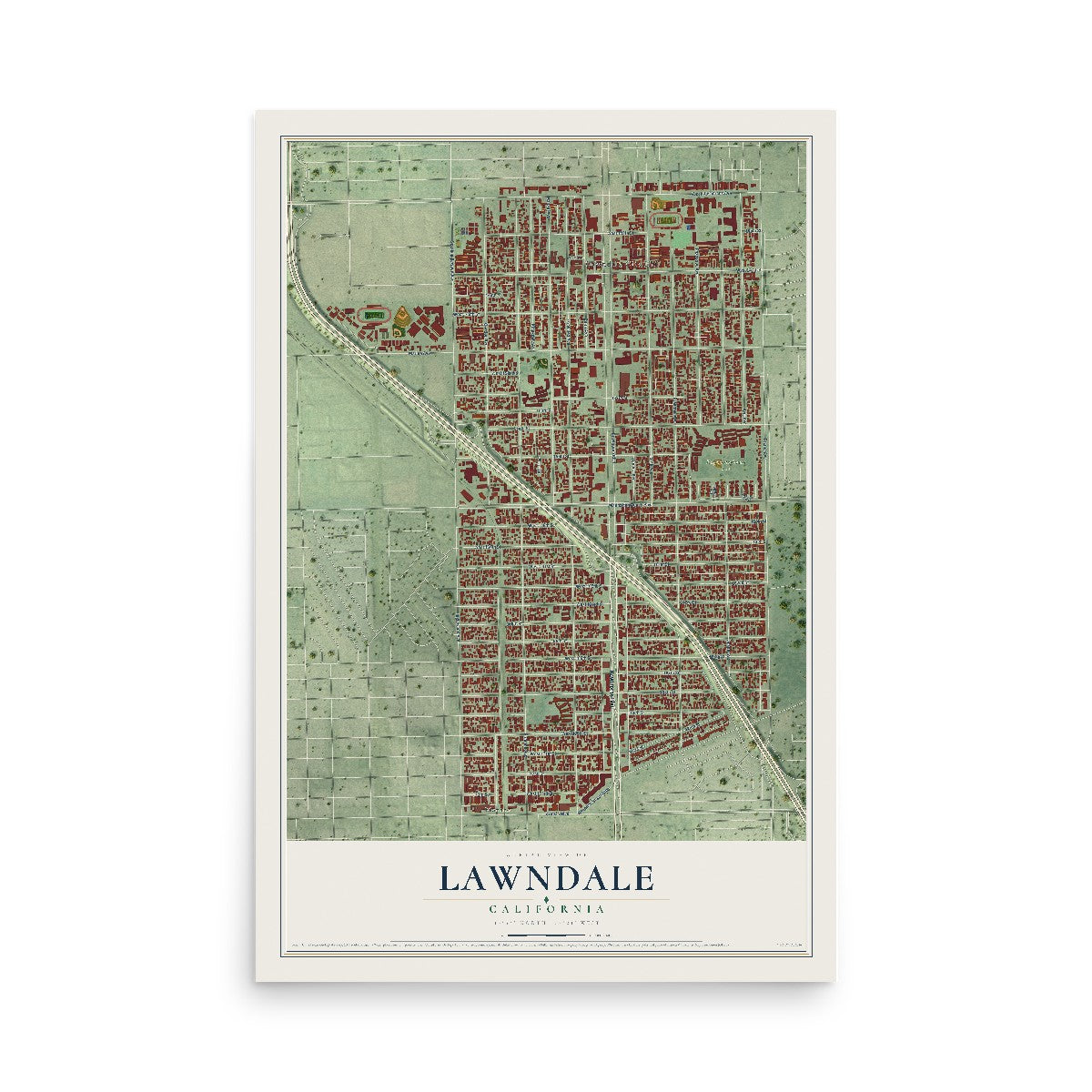 Map of Lawndale, California, 12 x 18 inch unframed archival matte print