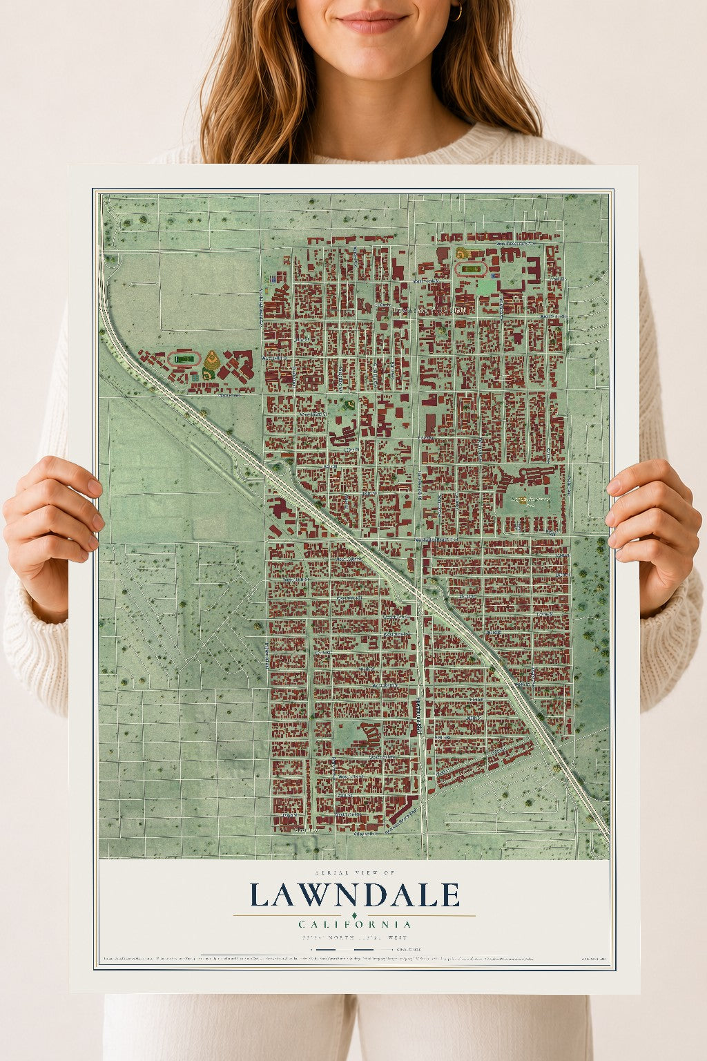 Map of Lawndale, California, 18 x 24 inch unframed archival matte print