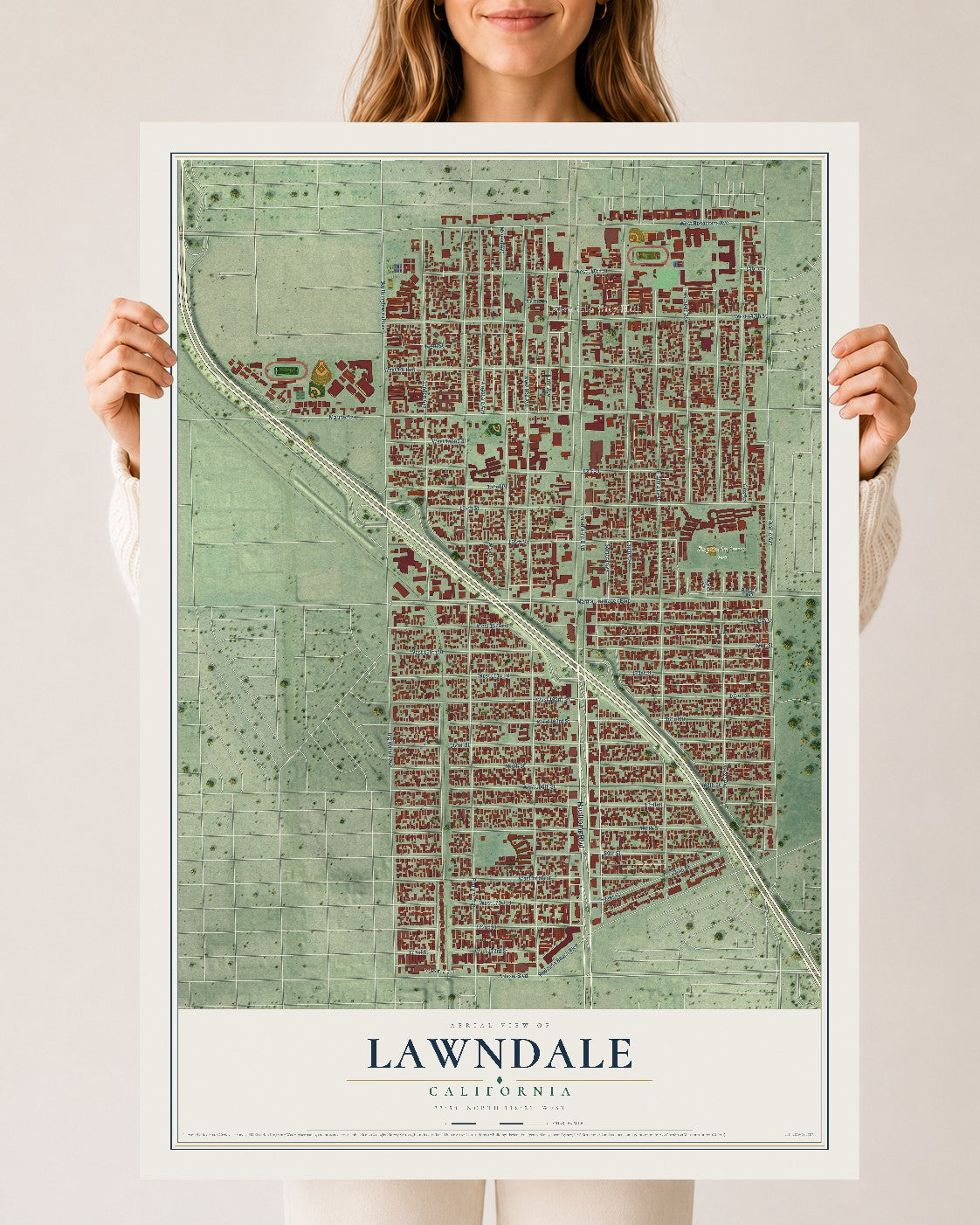 Map of Lawndale, California, 24 x 36 inch unframed archival matte print