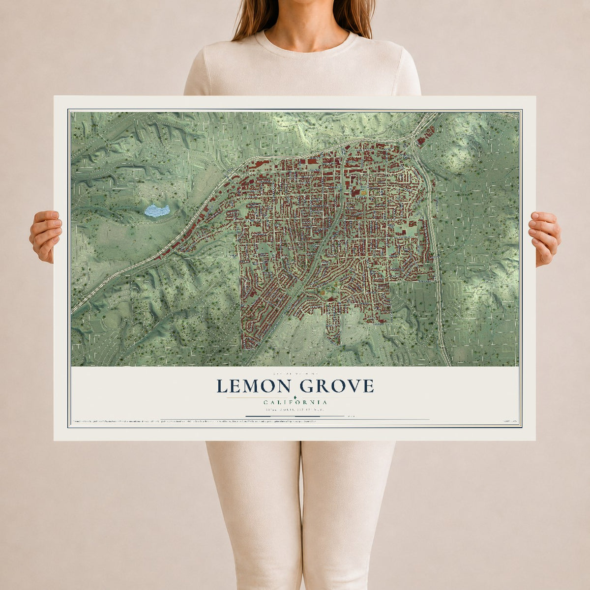 Map of Lemon Grove, California, 24 x 36 inch unframed archival matte print
