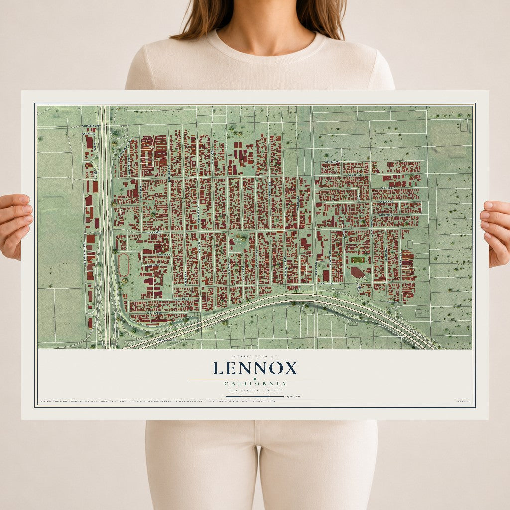 Map of Lennox, California, 18 x 24 inch unframed archival matte print