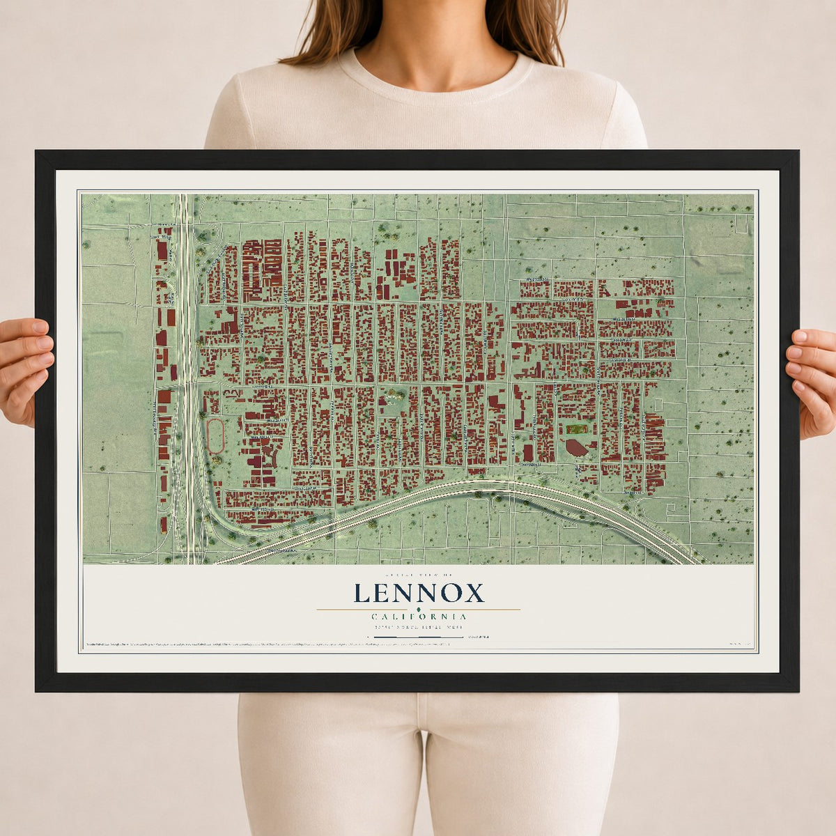 Map of Lennox, California, 18 x 24 inch print in a black wood frame