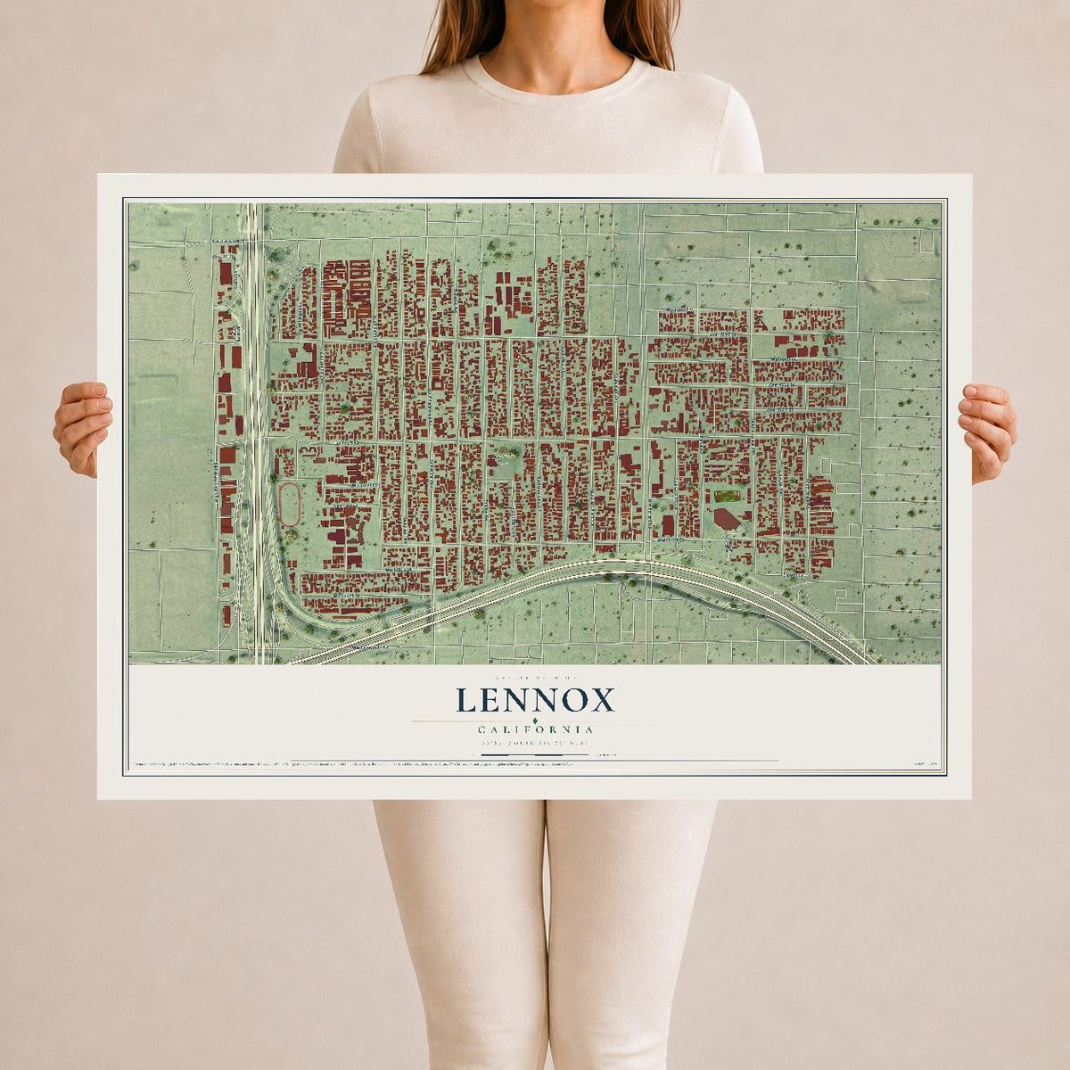 Map of Lennox, California, 24 x 36 inch unframed archival matte print