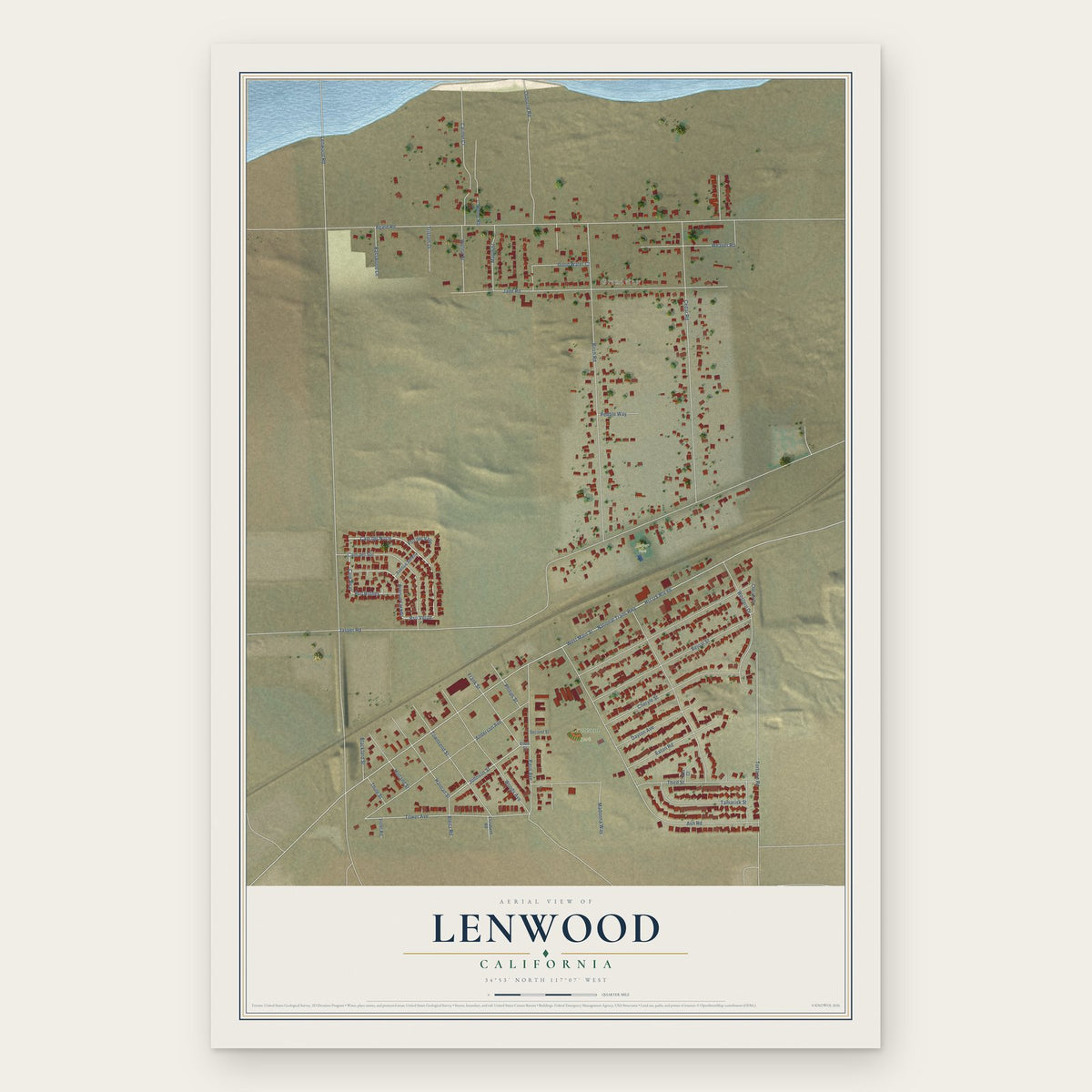 Lenwood, California map print, the full design