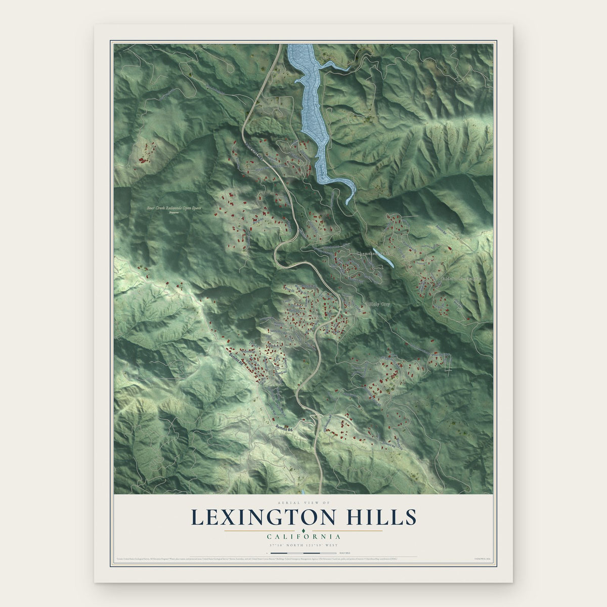 Lexington Hills, California map print, the full design