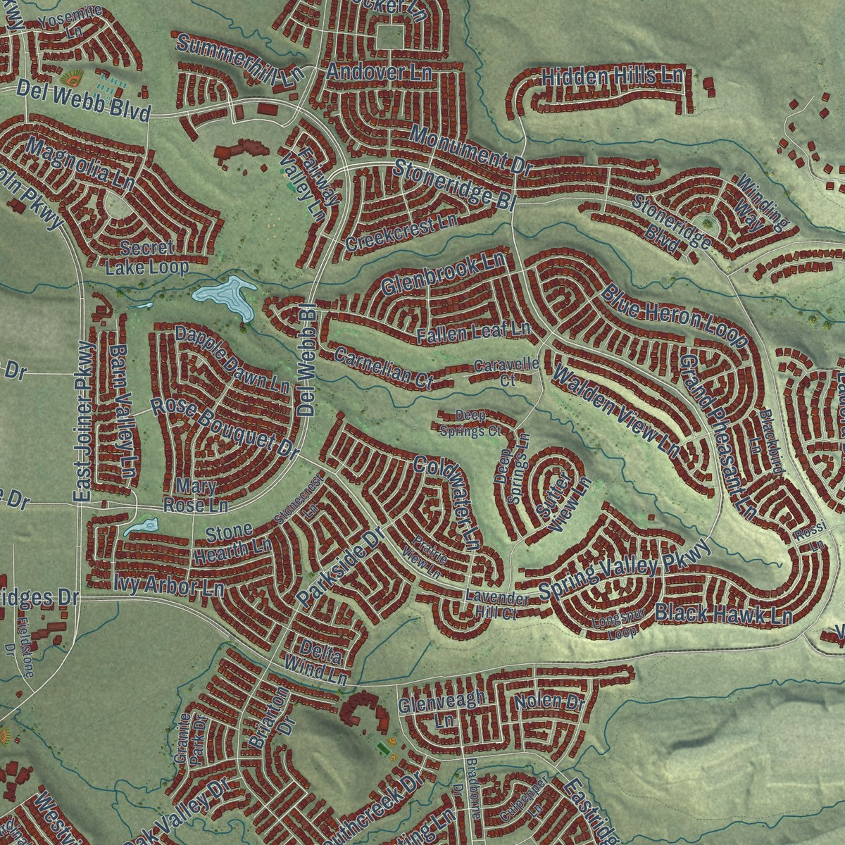 Close-up of the map of Lincoln, California print showing street and building detail