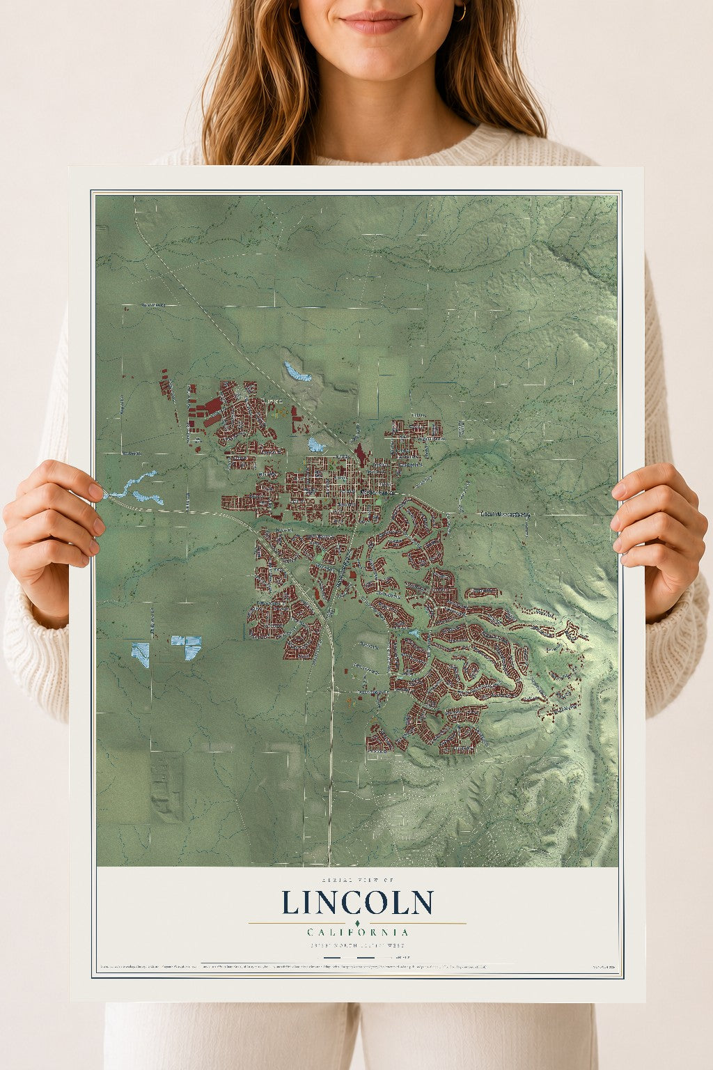 Map of Lincoln, California, 18 x 24 inch unframed archival matte print