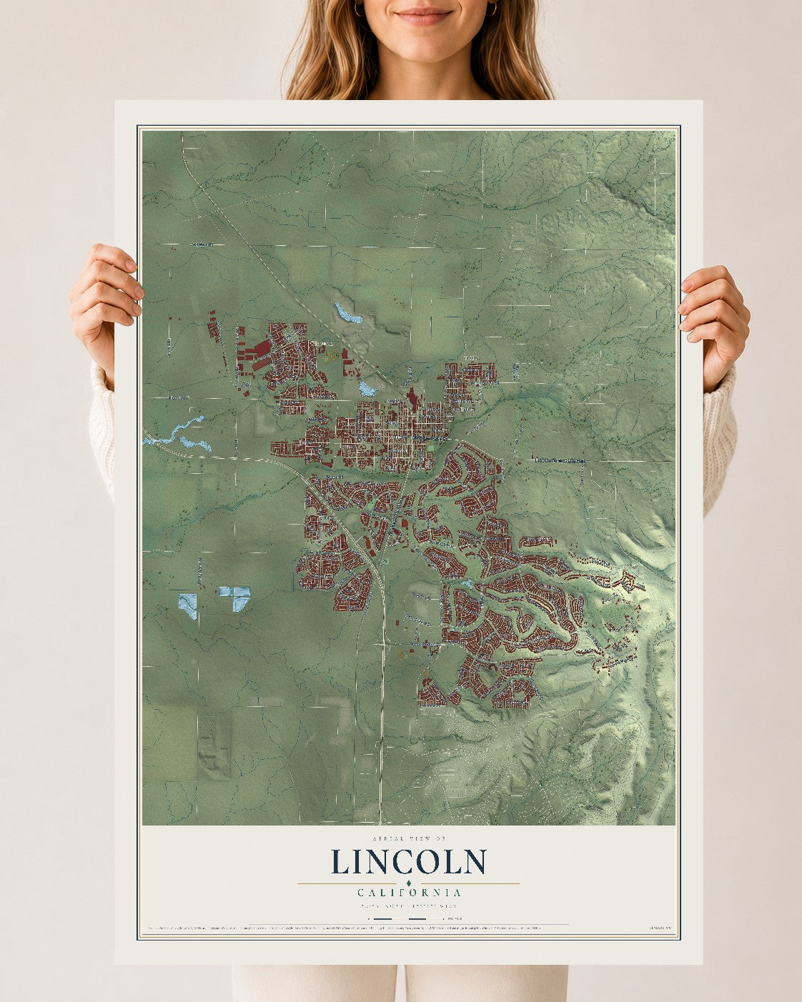 Map of Lincoln, California, 24 x 36 inch unframed archival matte print
