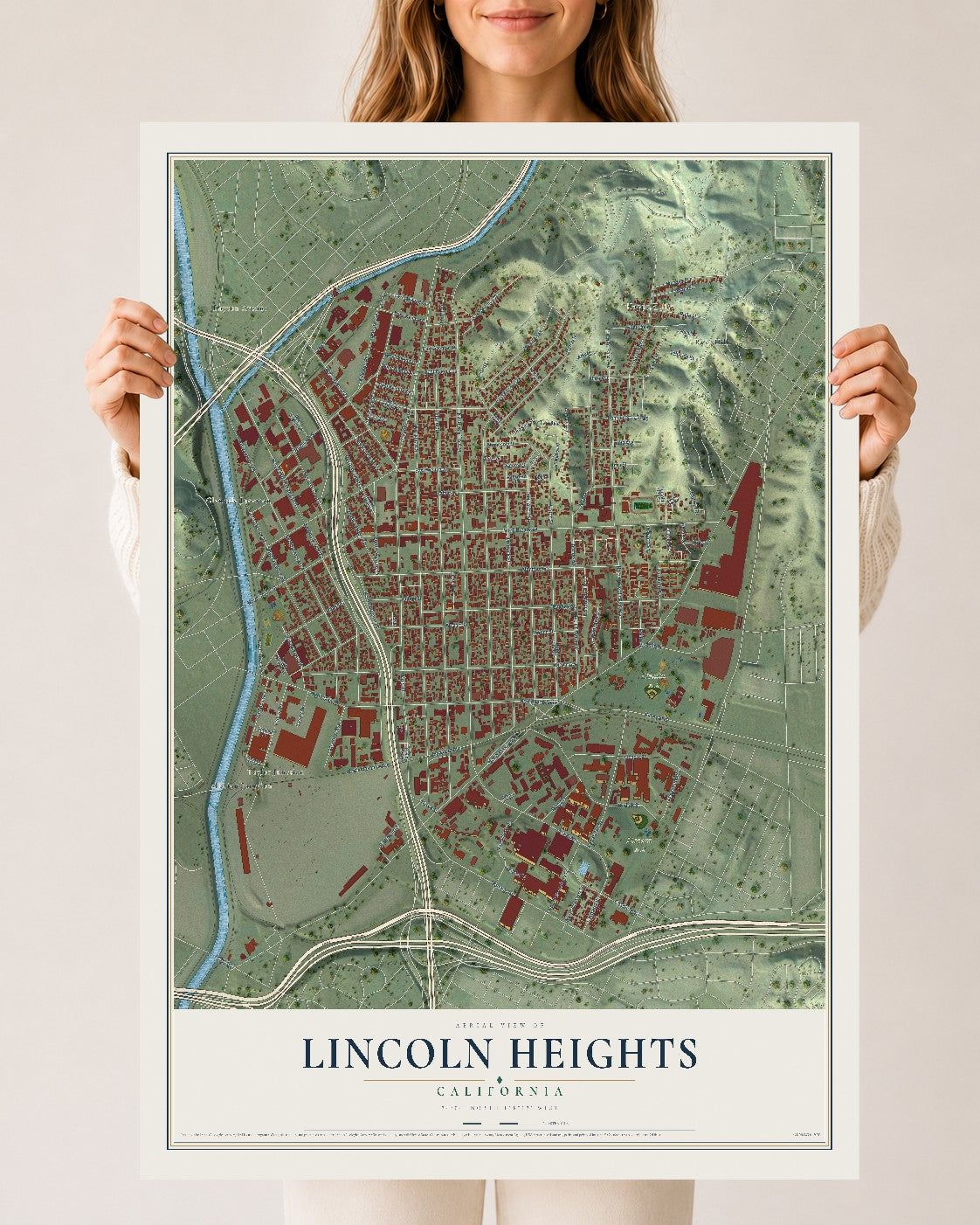 Map of Lincoln Heights, California, 24 x 36 inch unframed archival matte print