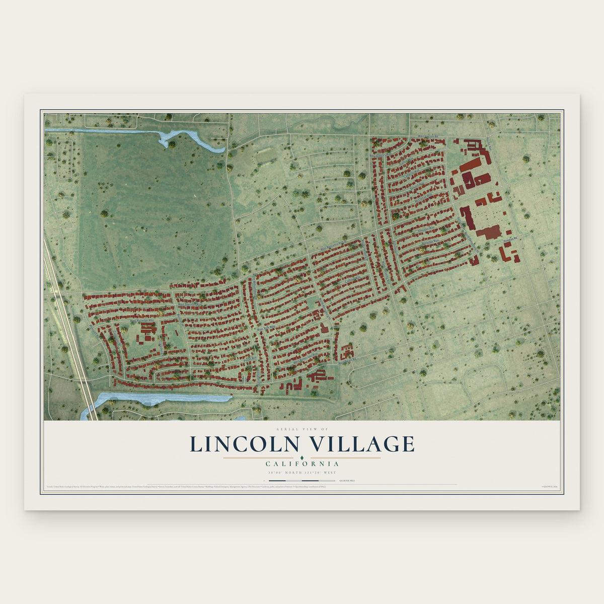 Lincoln Village, California map print, the full design