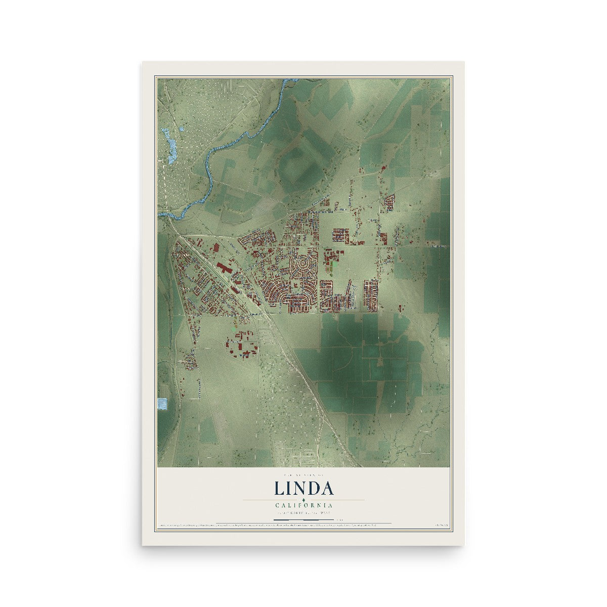Map of Linda, California, 12 x 18 inch unframed archival matte print
