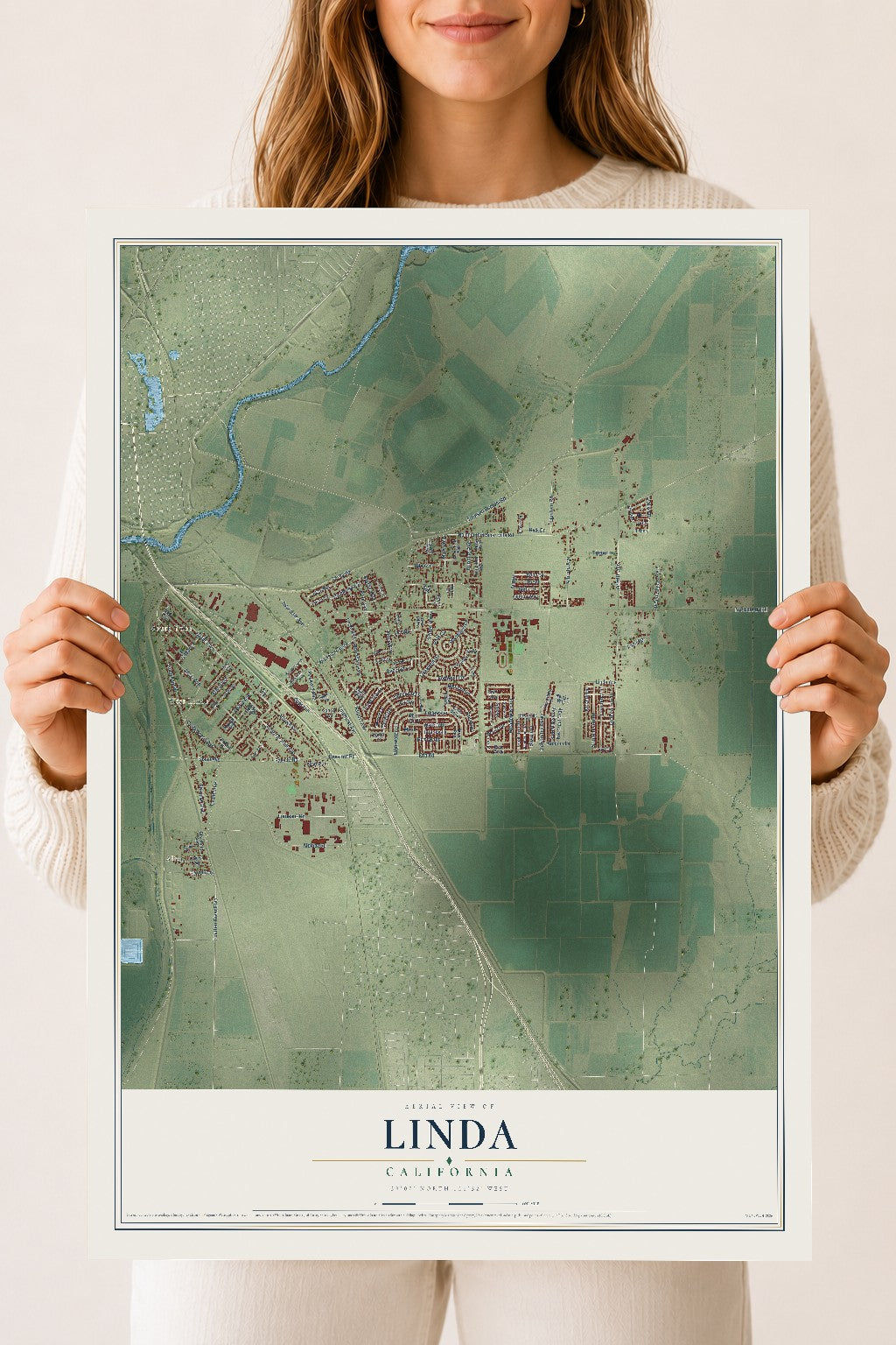 Map of Linda, California, 18 x 24 inch unframed archival matte print