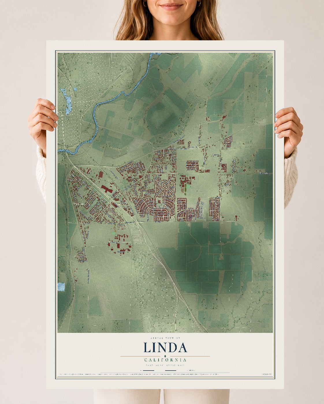 Map of Linda, California, 24 x 36 inch unframed archival matte print