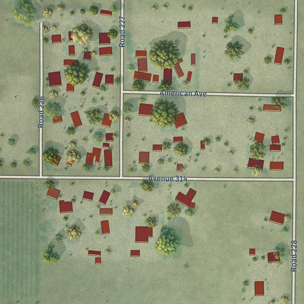 Close-up of the map of Lindcove, California print showing street and building detail