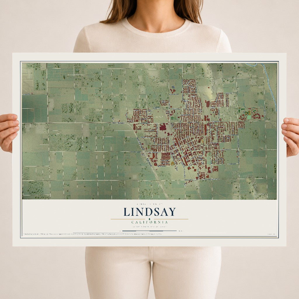 Map of Lindsay, California, 18 x 24 inch unframed archival matte print