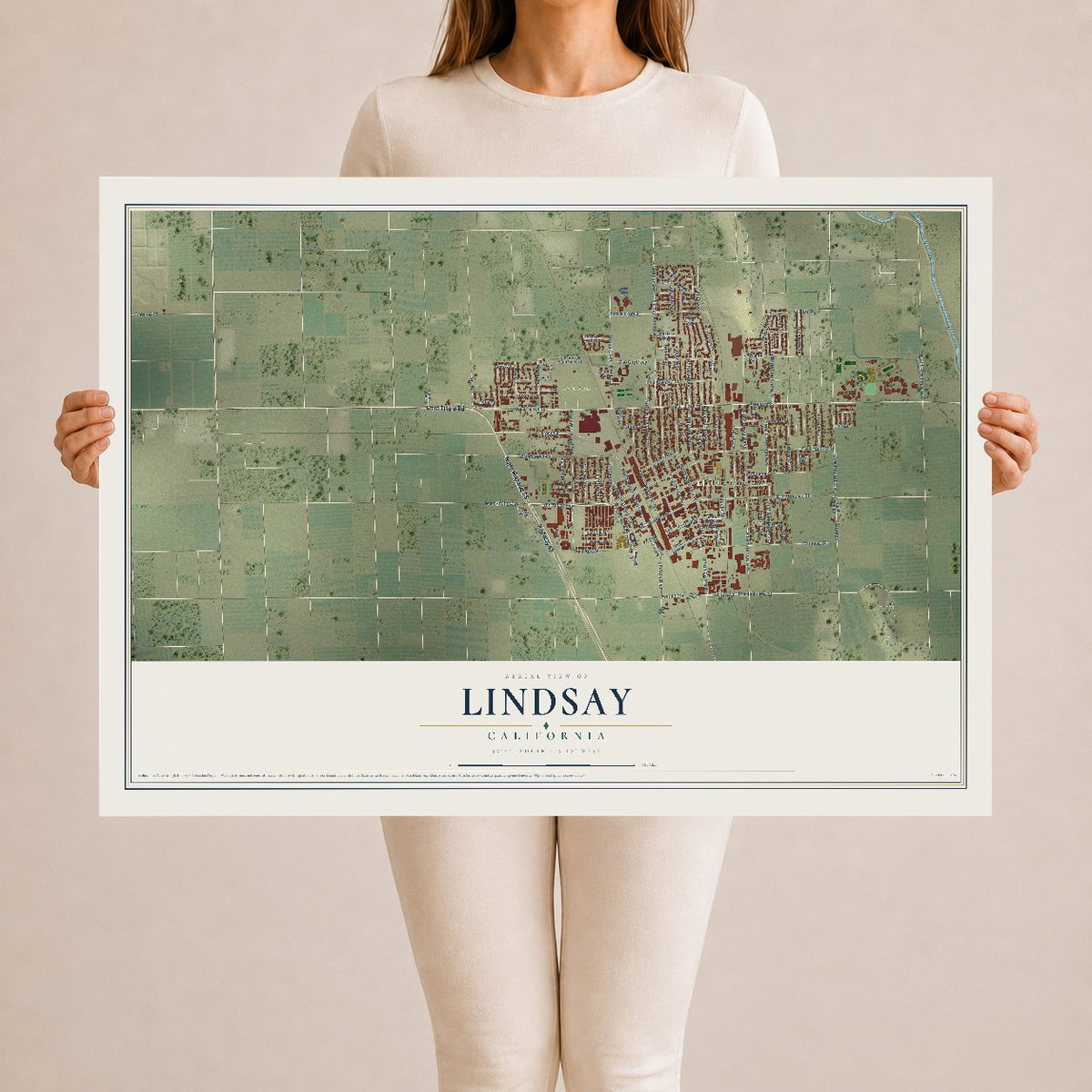 Map of Lindsay, California, 24 x 36 inch unframed archival matte print