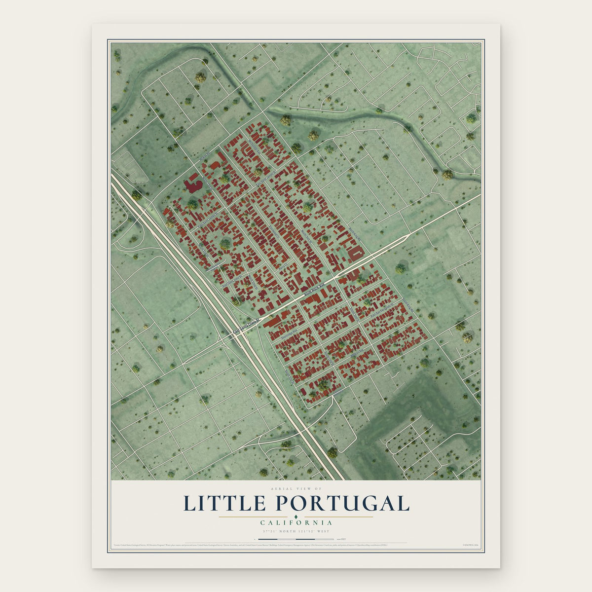 Little Portugal, California map print, the full design