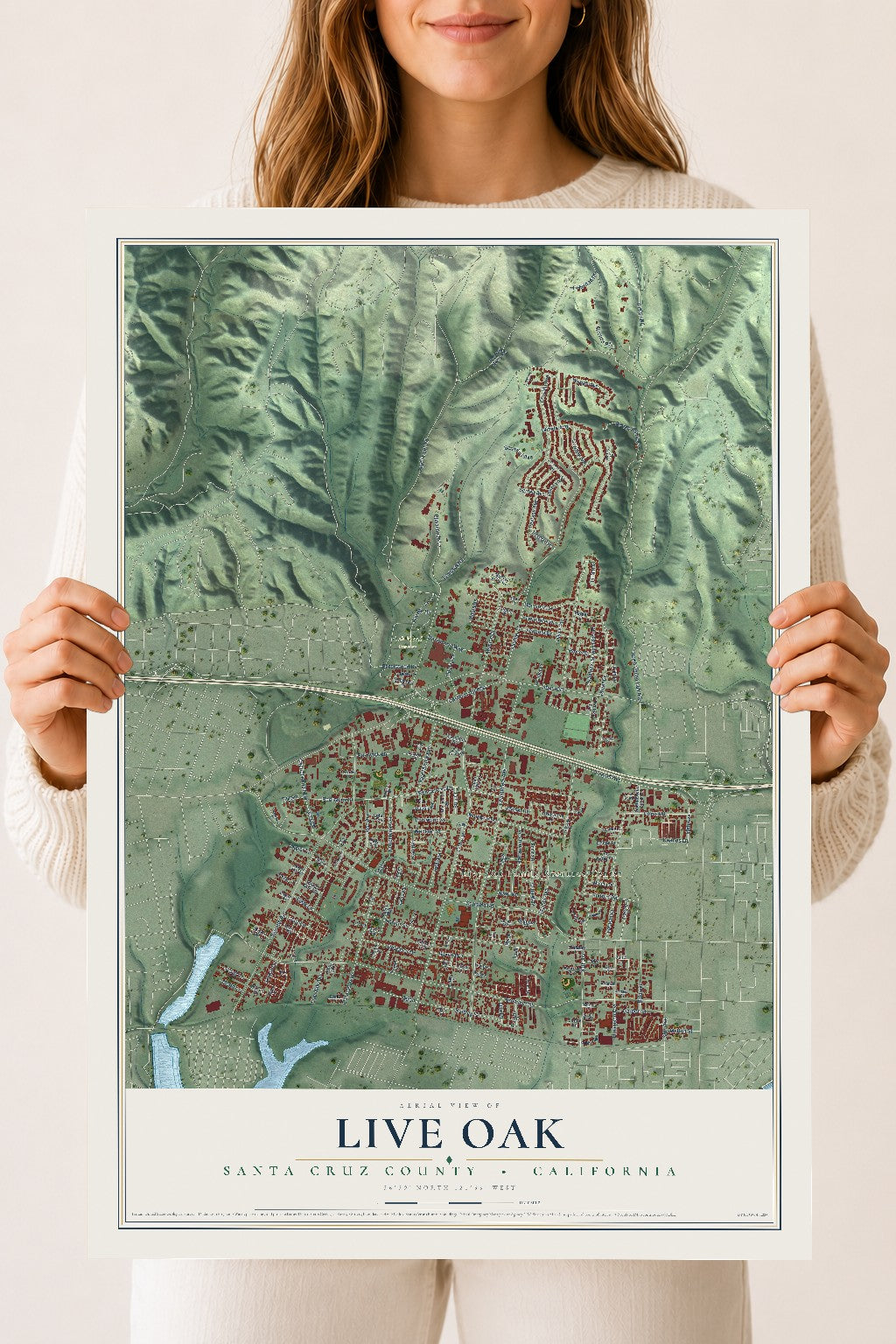 Map of Live Oak, Santa Cruz County, California, 18 x 24 inch unframed archival matte print