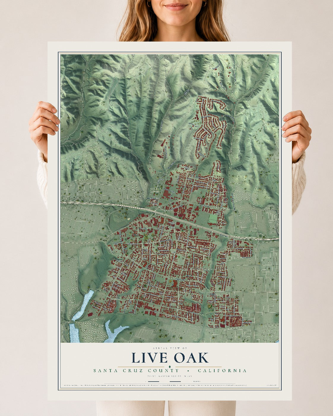 Map of Live Oak, Santa Cruz County, California, 24 x 36 inch unframed archival matte print