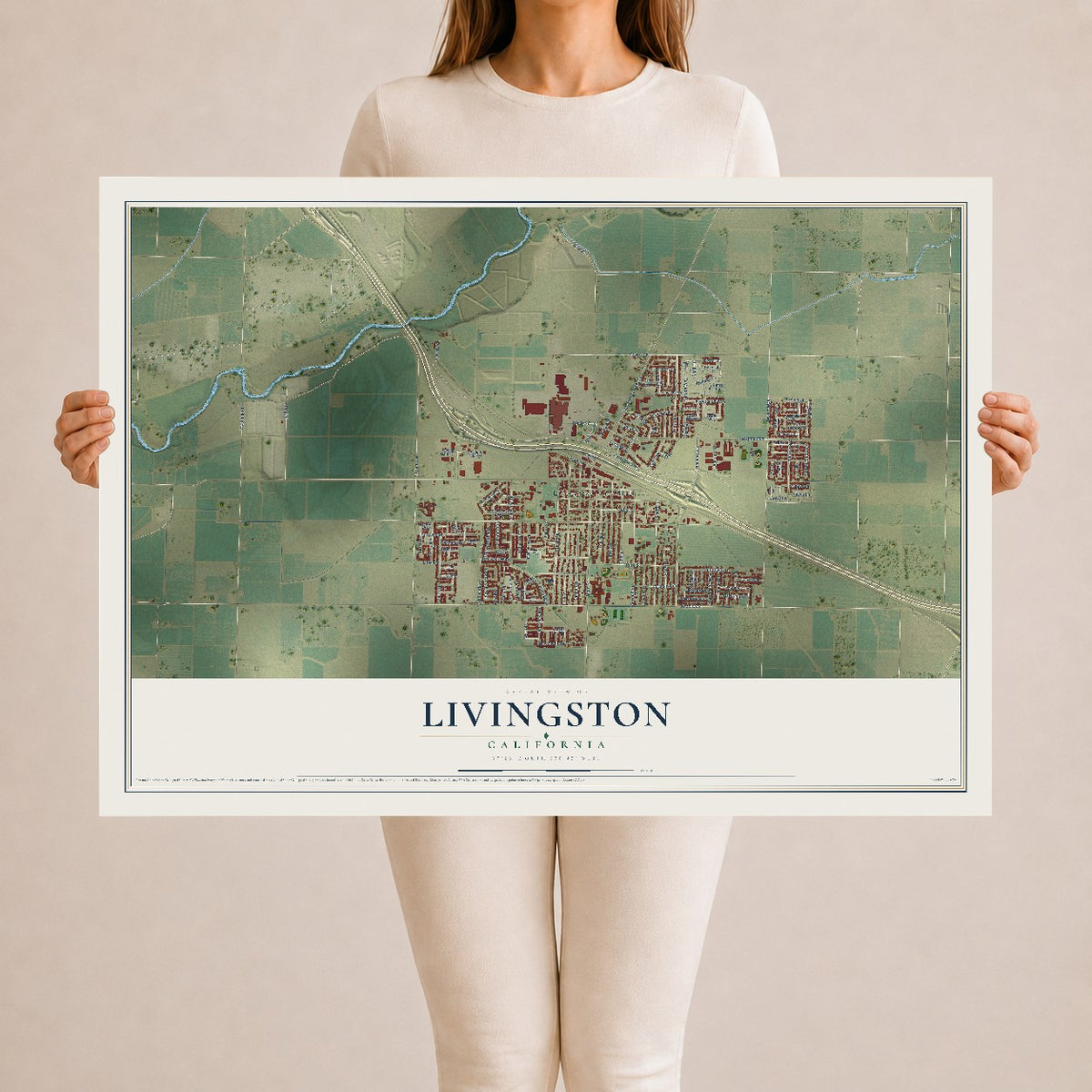Map of Livingston, California, 24 x 36 inch unframed archival matte print