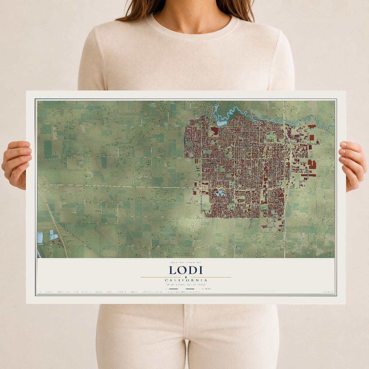 Map of Lodi, California, 12 x 18 inch unframed archival matte print