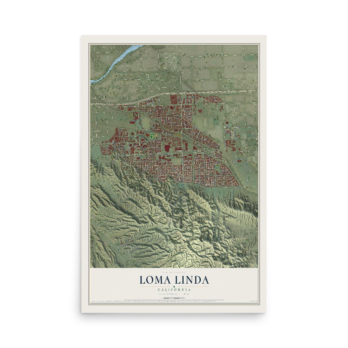 Map of Loma Linda, California, 12 x 18 inch unframed archival matte print