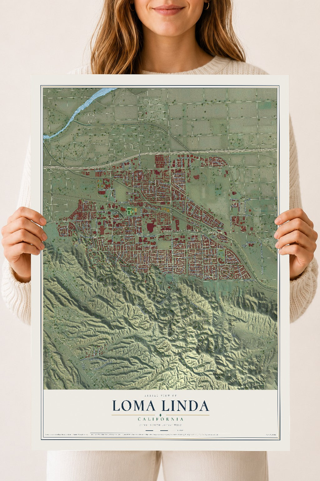 Map of Loma Linda, California, 18 x 24 inch unframed archival matte print