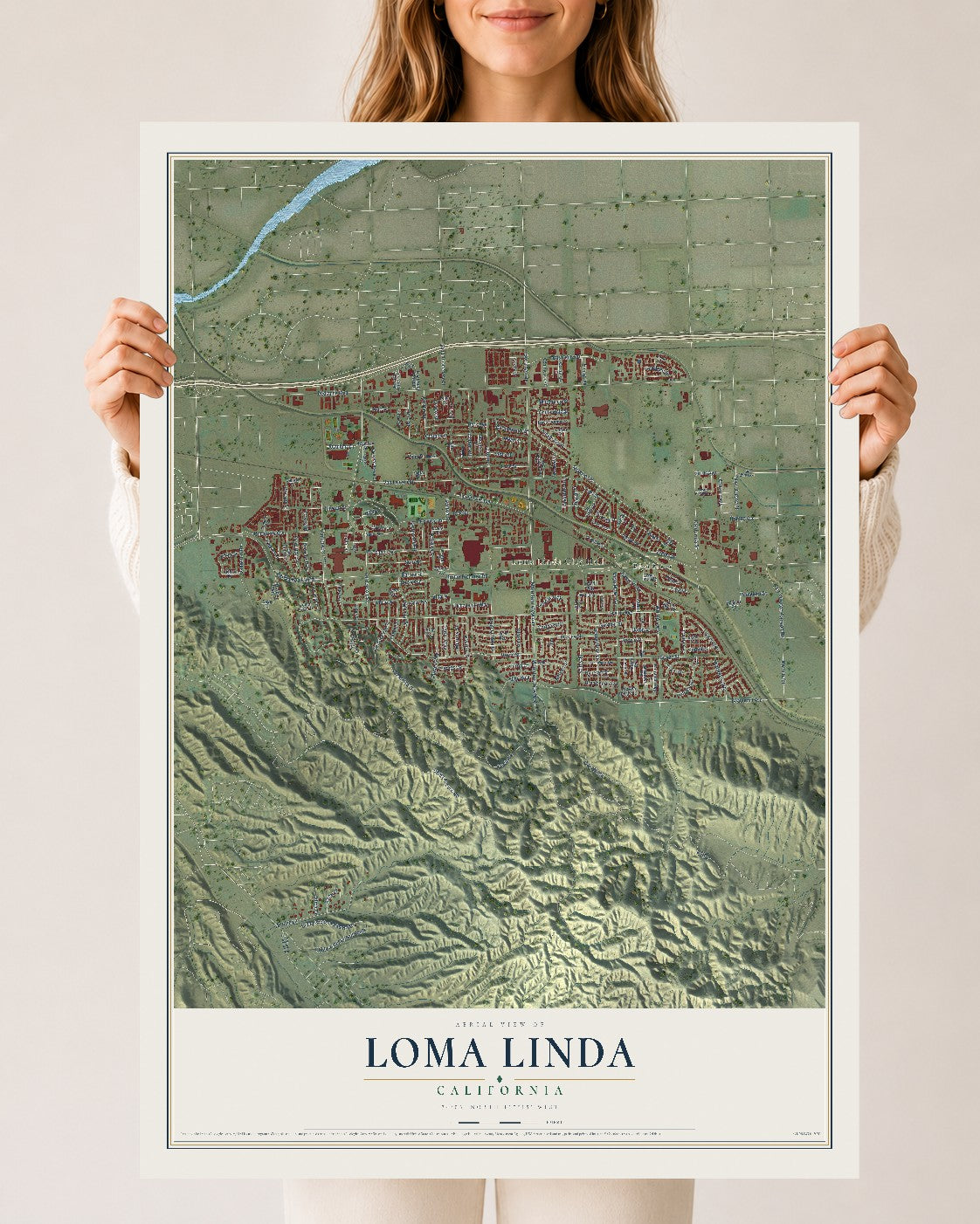 Map of Loma Linda, California, 24 x 36 inch unframed archival matte print