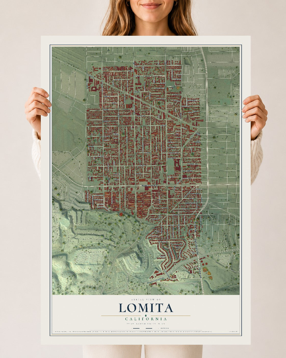 Map of Lomita, California, 24 x 36 inch unframed archival matte print